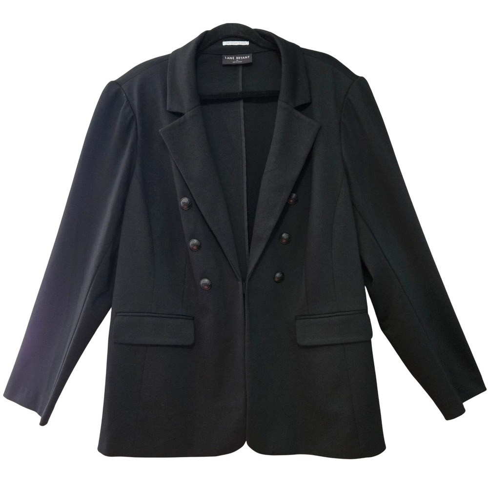 Lane Bryant Classic Black Double Breasted Blazer 22 Crest Button Peak Lapel Coat
